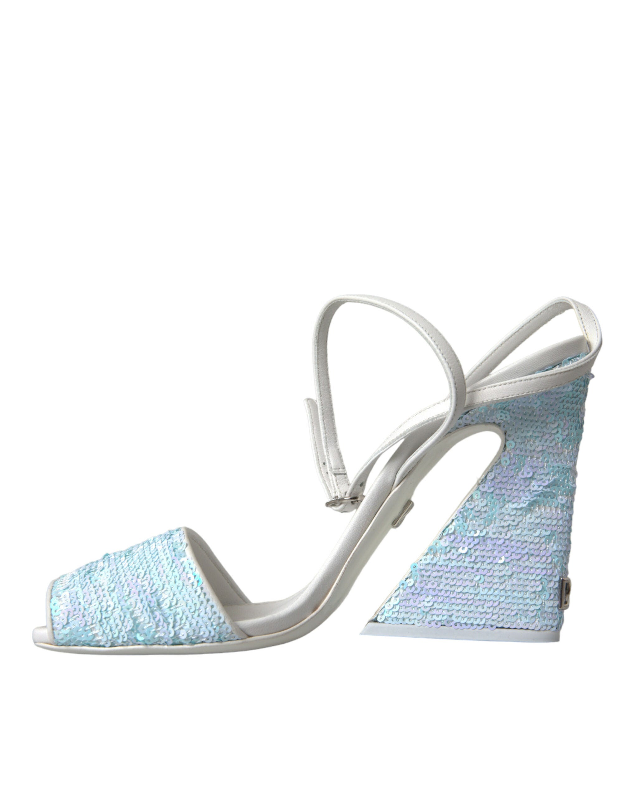 Light Blue Sequin Ankle Strap Sandals Shoes - ventzia