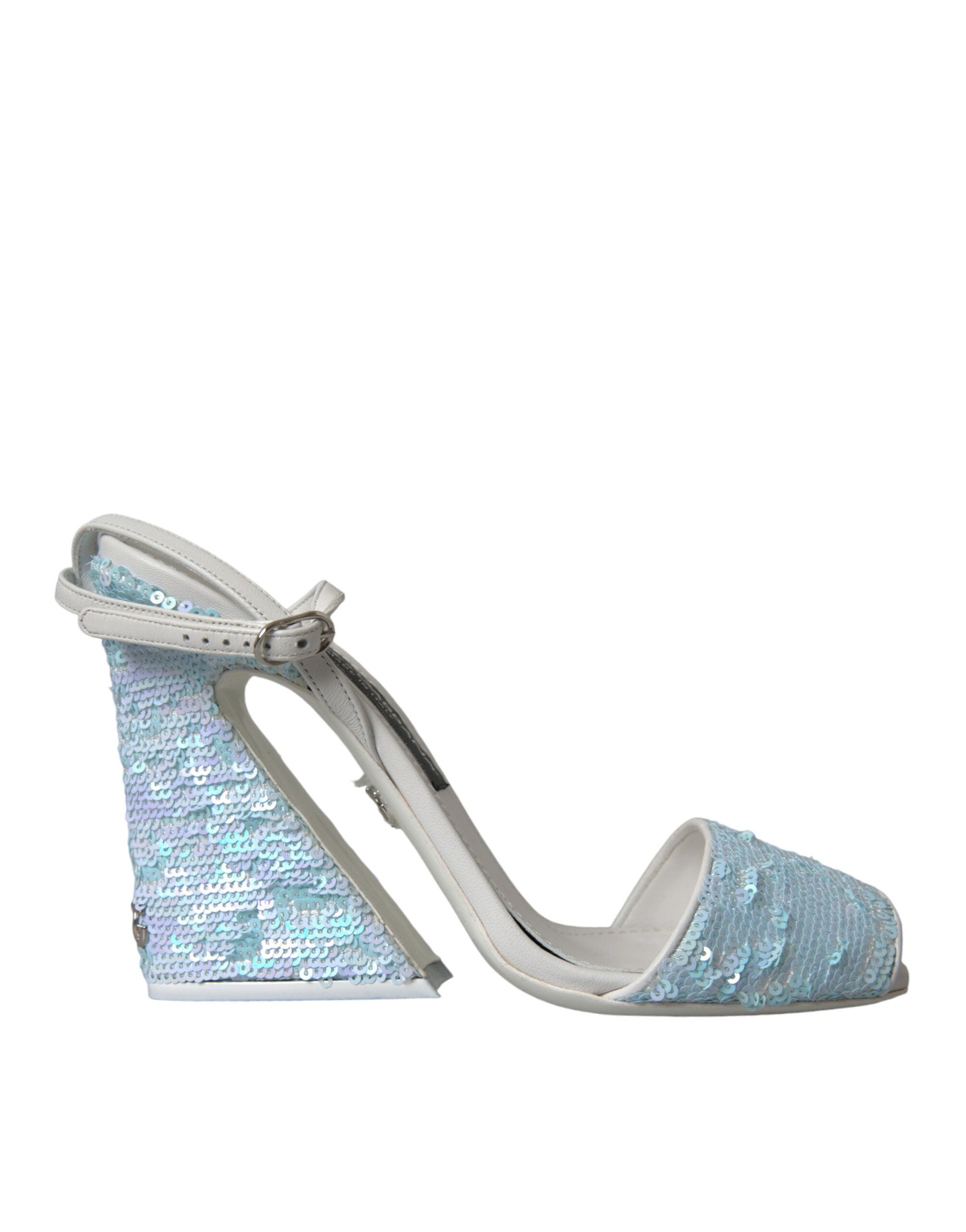 Light Blue Sequin Ankle Strap Sandals Shoes - ventzia