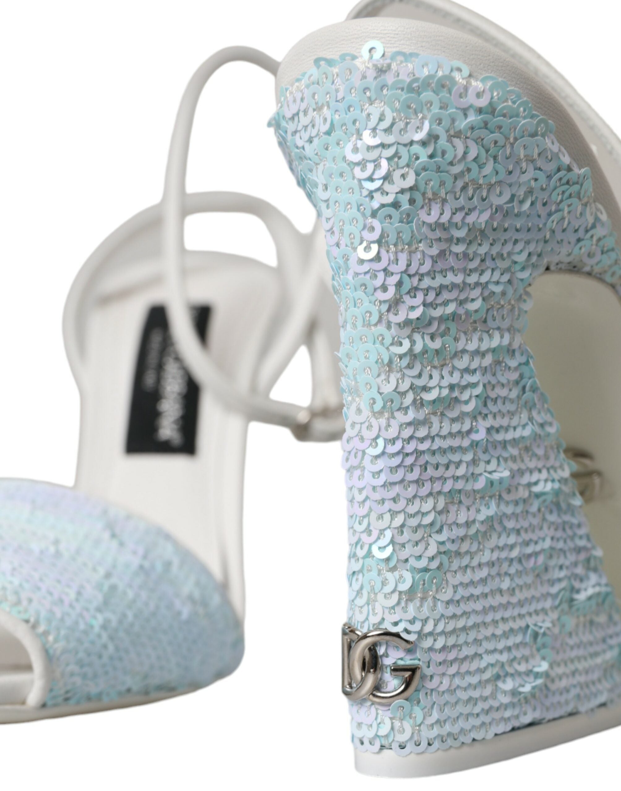 Light Blue Sequin Ankle Strap Sandals Shoes - ventzia