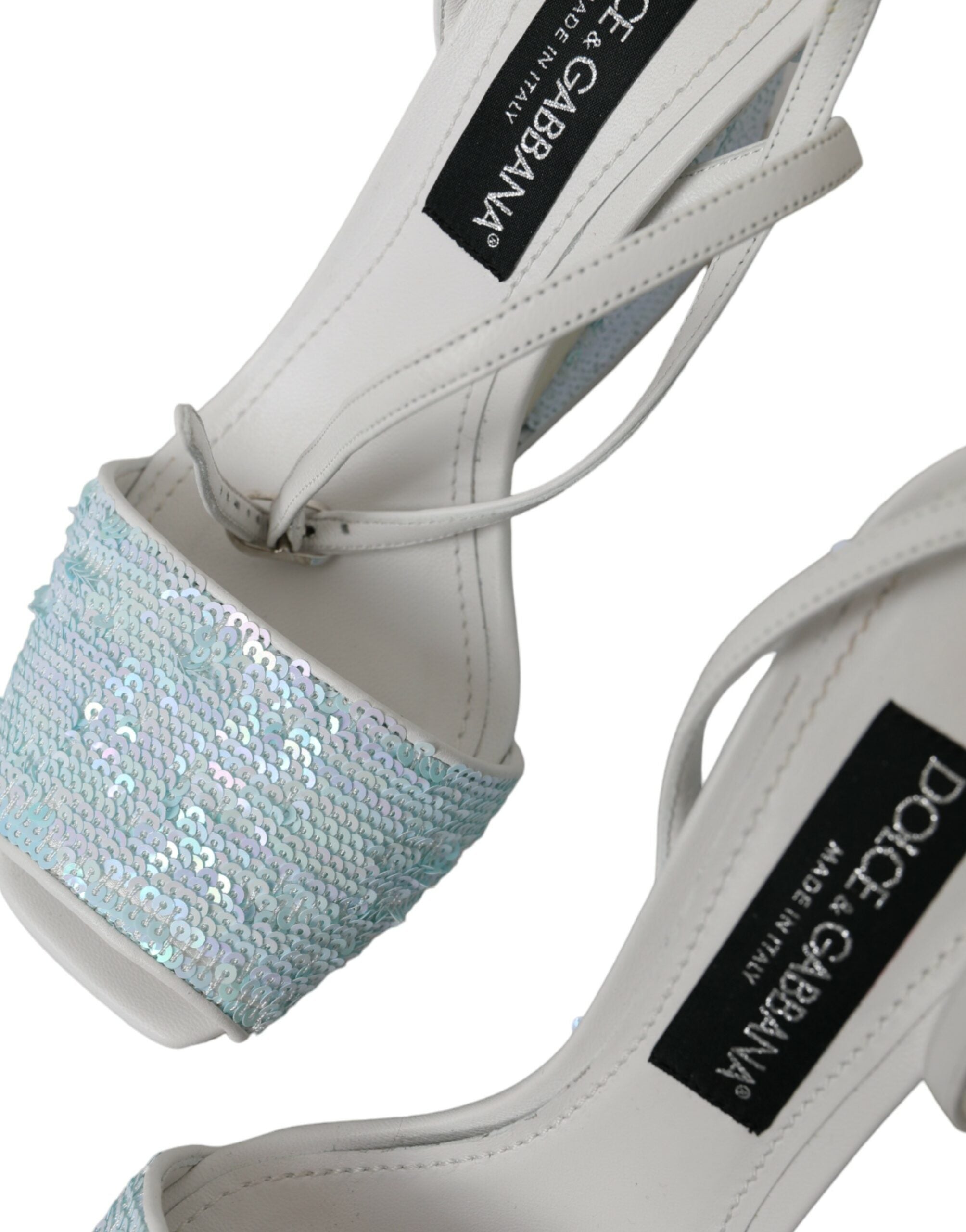 Light Blue Sequin Ankle Strap Sandals Shoes - ventzia