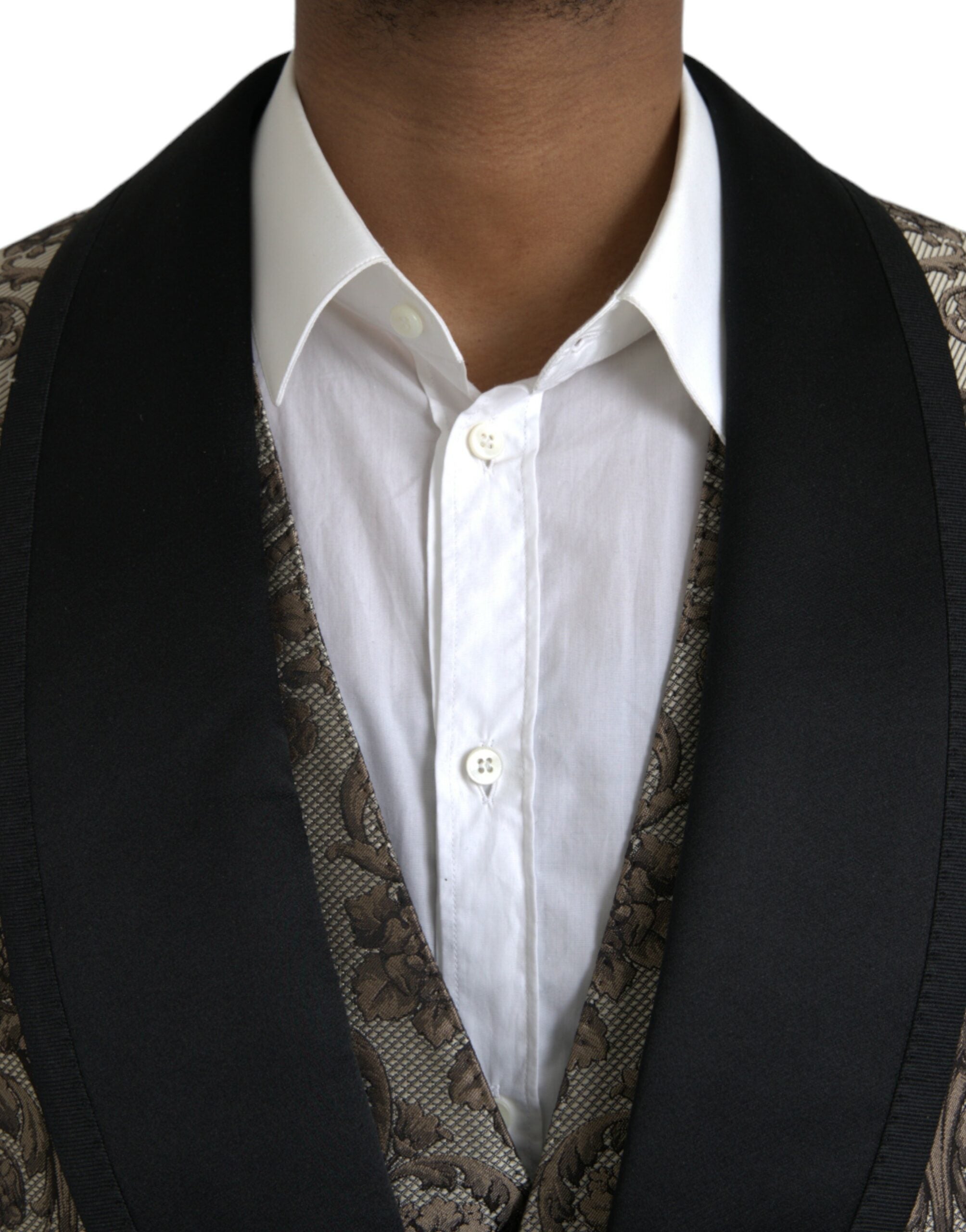 Brown Floral Jacquard Formal 3 Piece Suit - ventzia