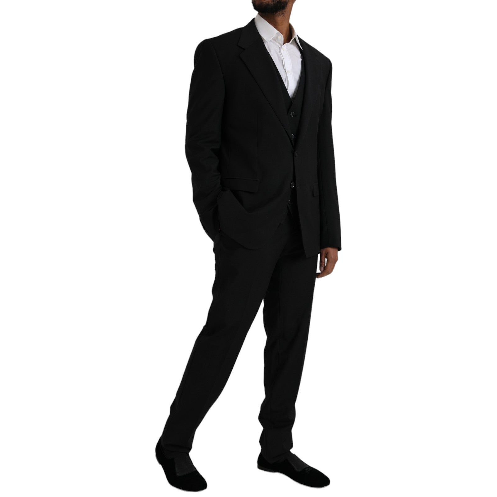 Black Polyester STAFF Formal 3 Piece Suit - ventzia