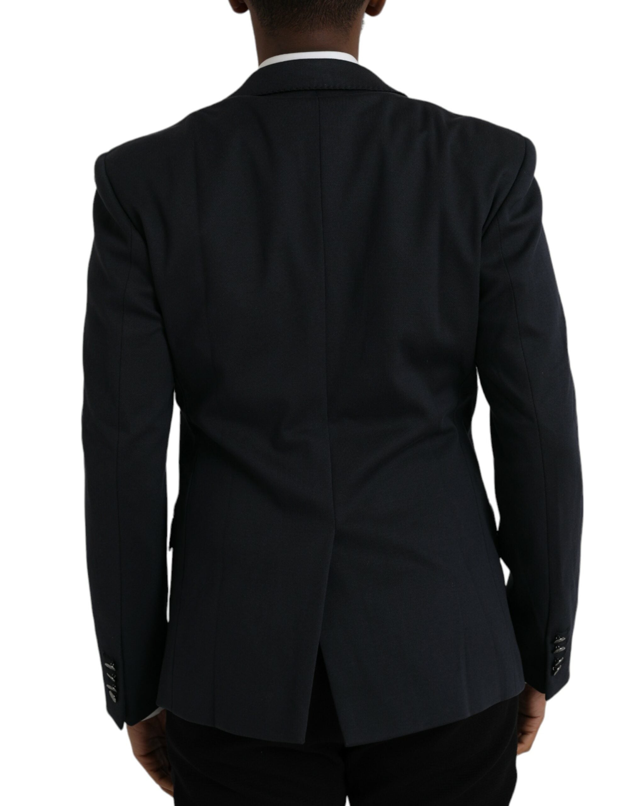Dark Blue Cotton Single Breasted Coat Blazer - ventzia