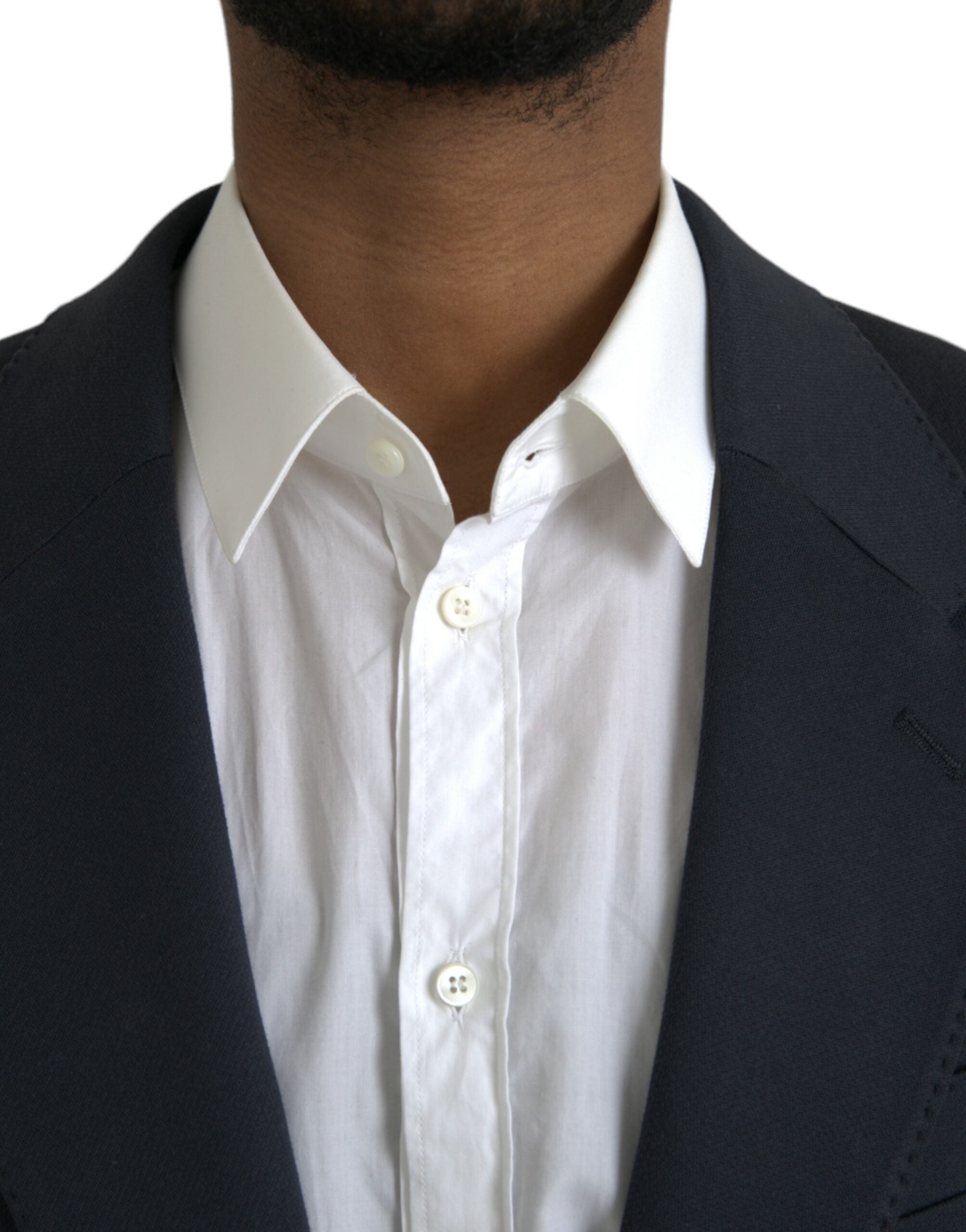 Dark Blue Cotton Single Breasted Coat Blazer - ventzia