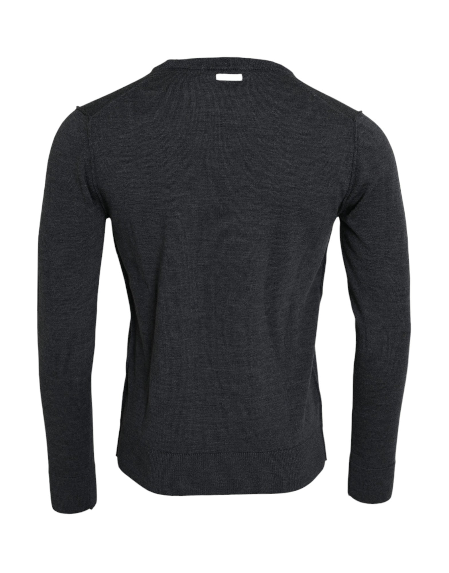 Dark Gray Wool Crew Neck Pullover Sweater - ventzia
