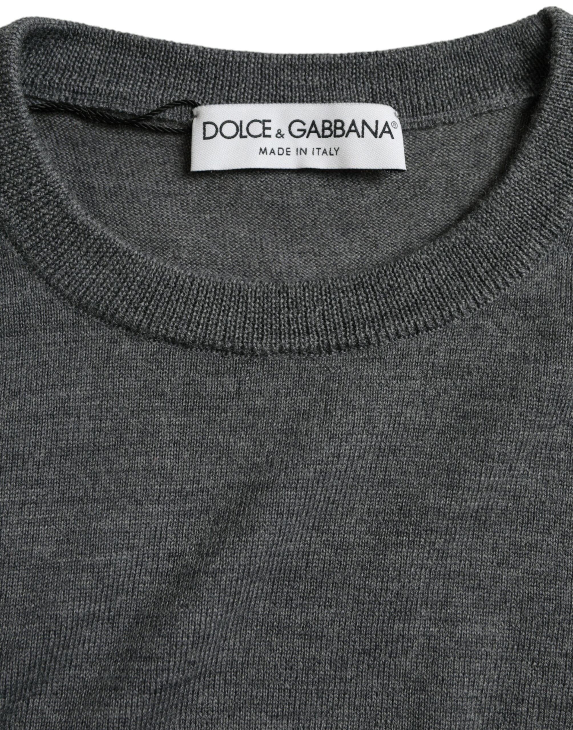 Dark Gray Wool Crew Neck Pullover Sweater - ventzia