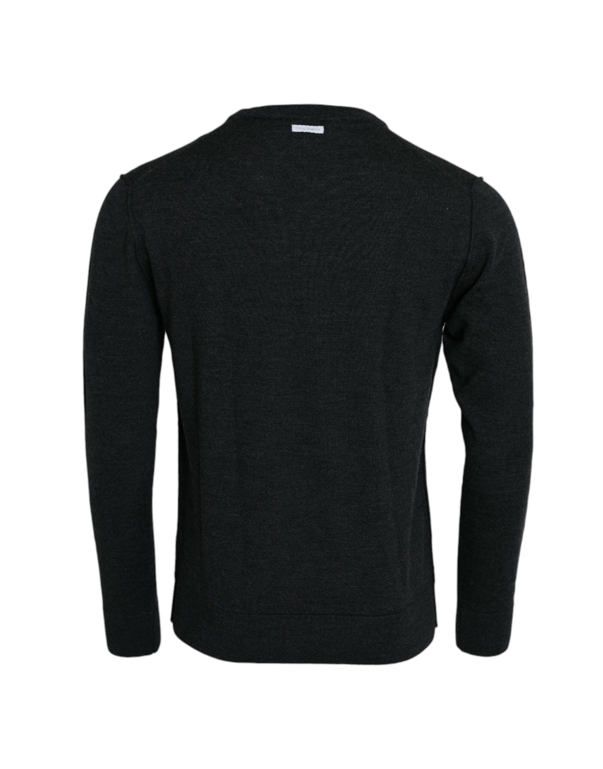 Dark Gray Wool Crew Neck Pullover Sweater - ventzia