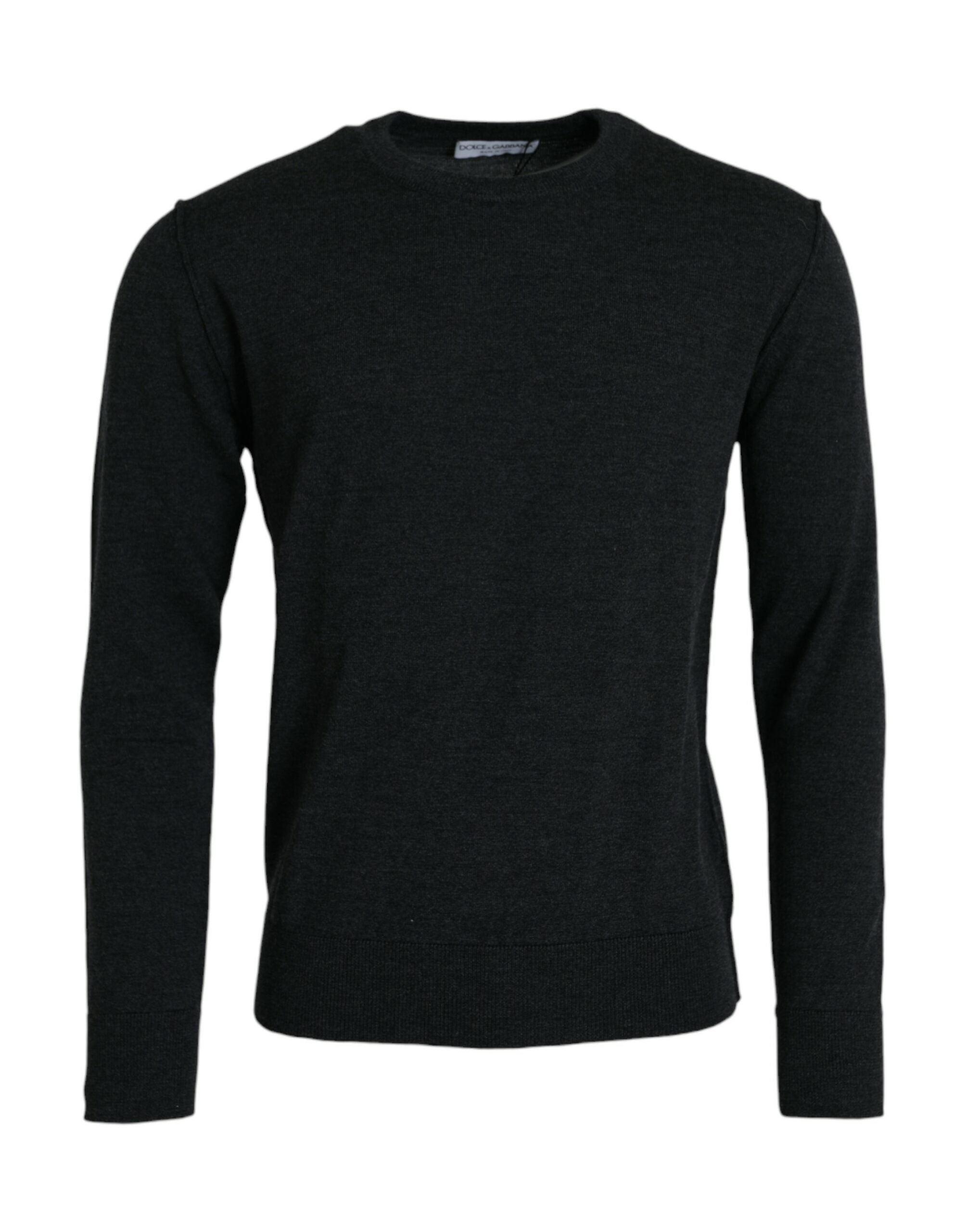Dark Gray Wool Crew Neck Pullover Sweater - ventzia