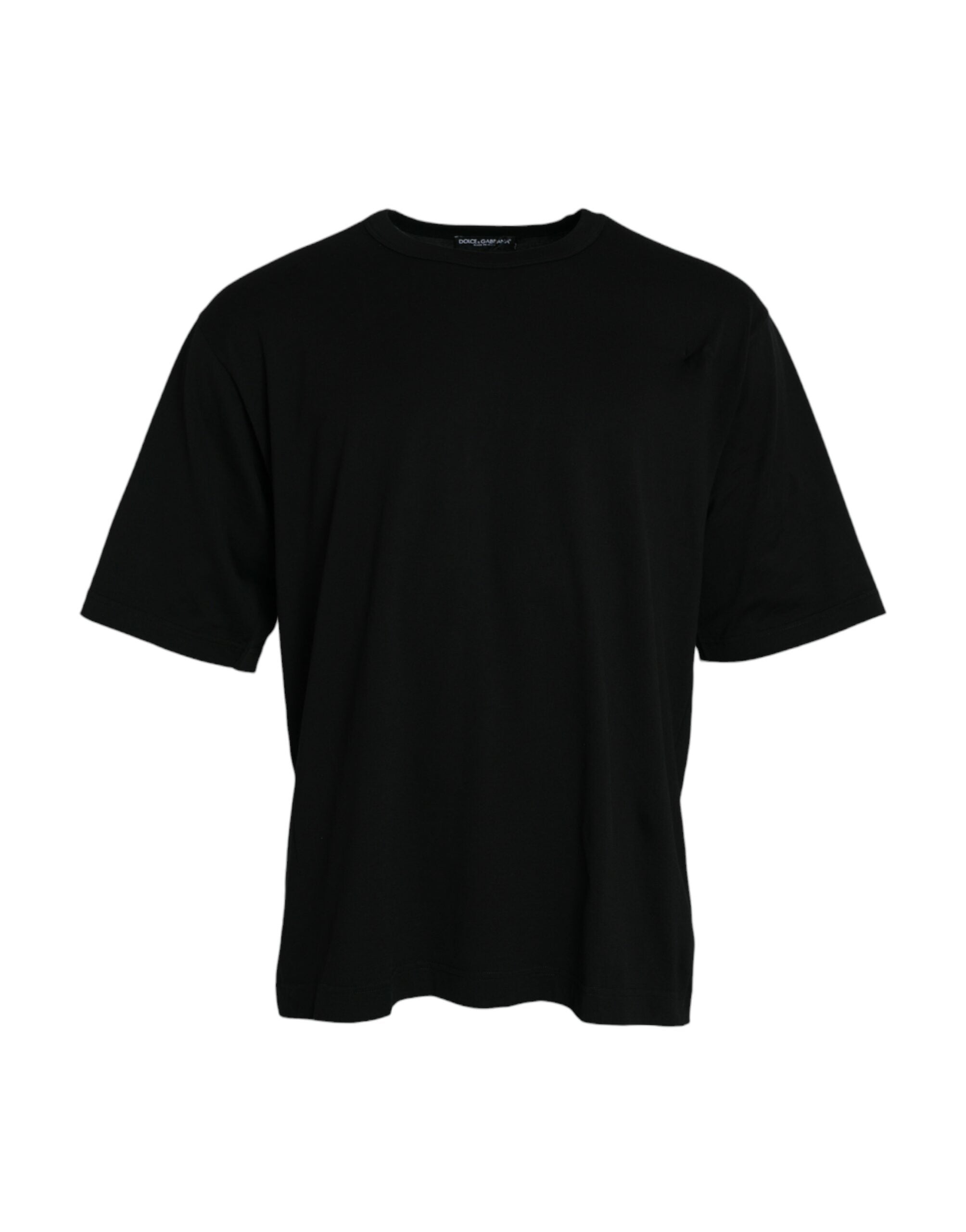 Black Logo Embossed Crew Neck Short Sleeves T-shirt - ventzia