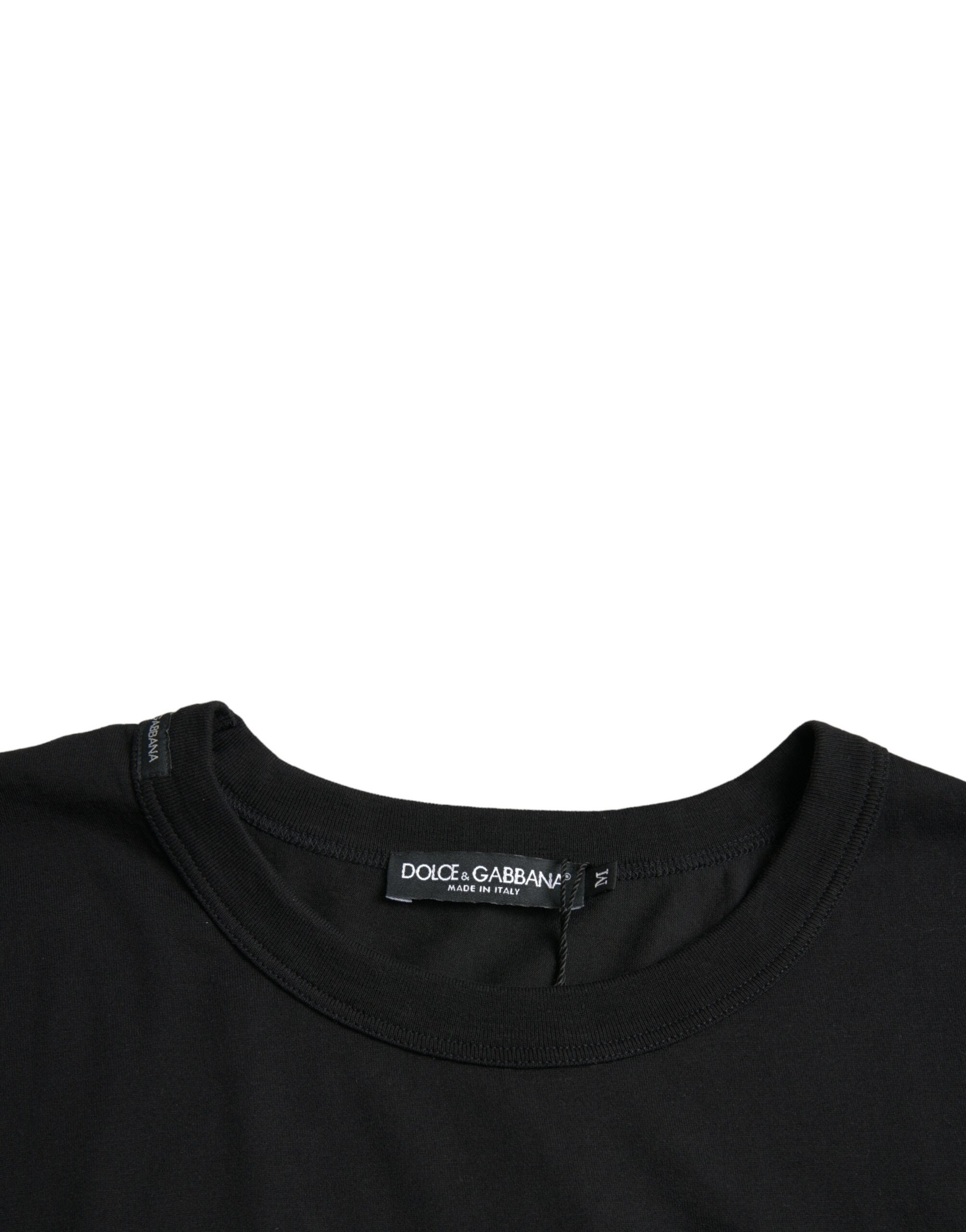 Black Logo Embossed Crew Neck Short Sleeves T-shirt - ventzia