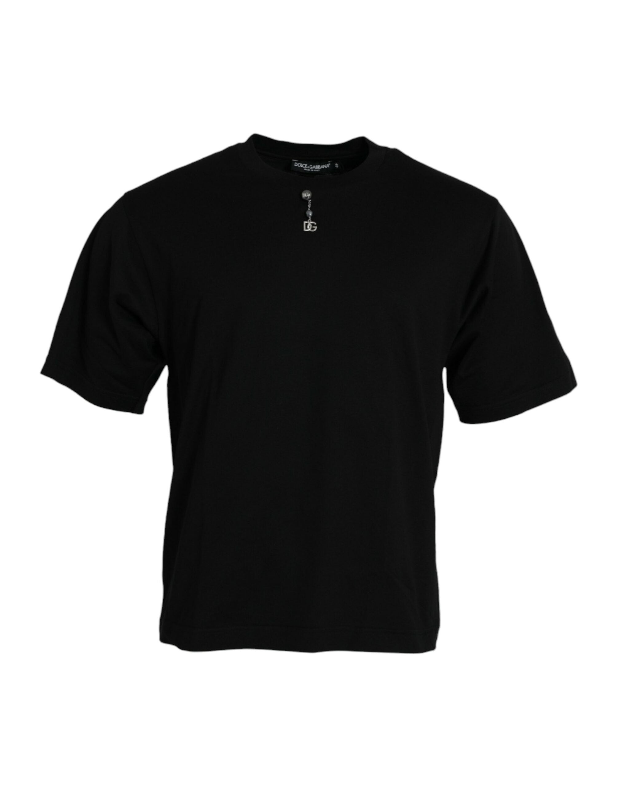Black Embellished Cotton Crew Neck T-shirt - ventzia