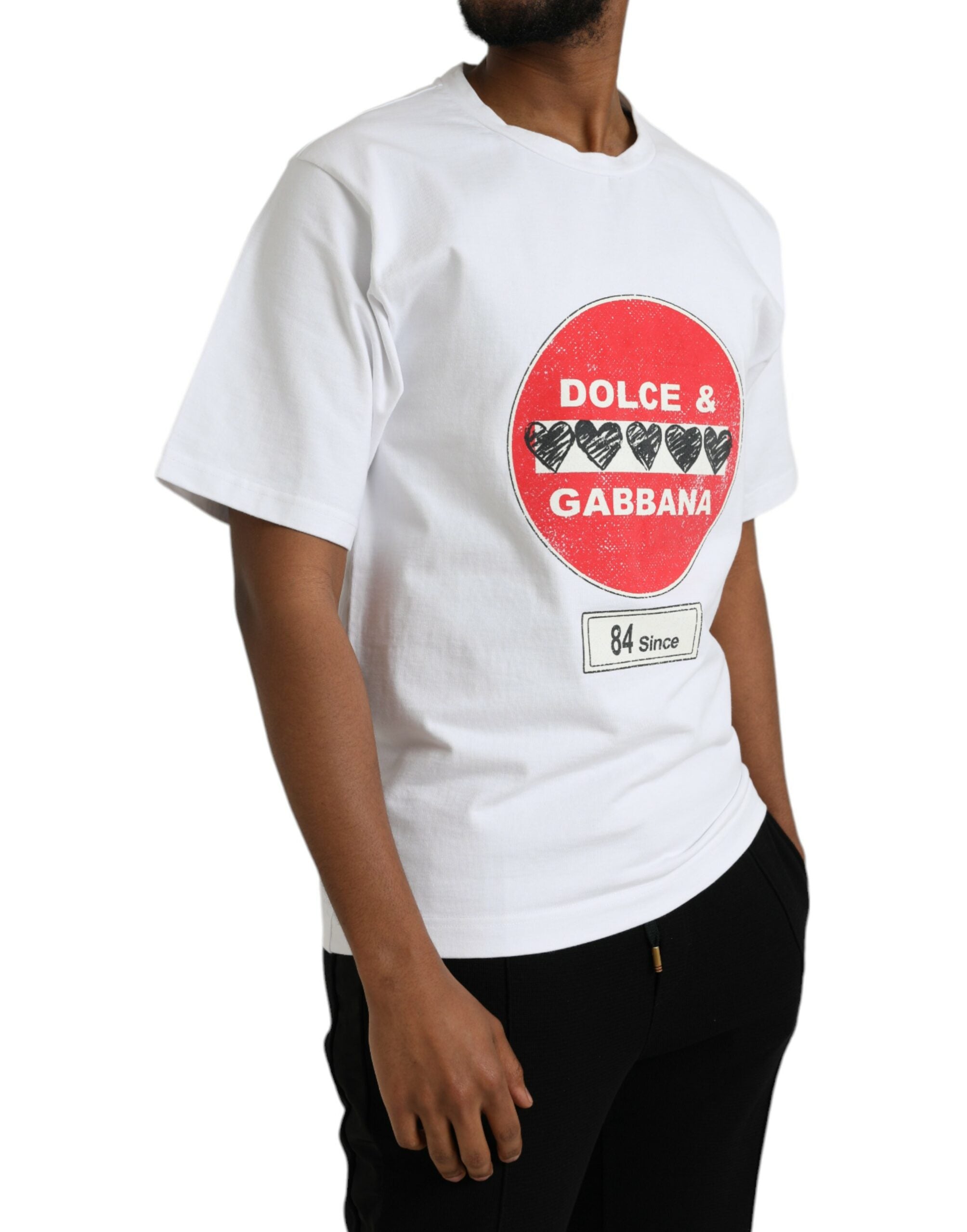 White Amor Heart Cotton Crewneck Short Sleeve T-shirt - ventzia