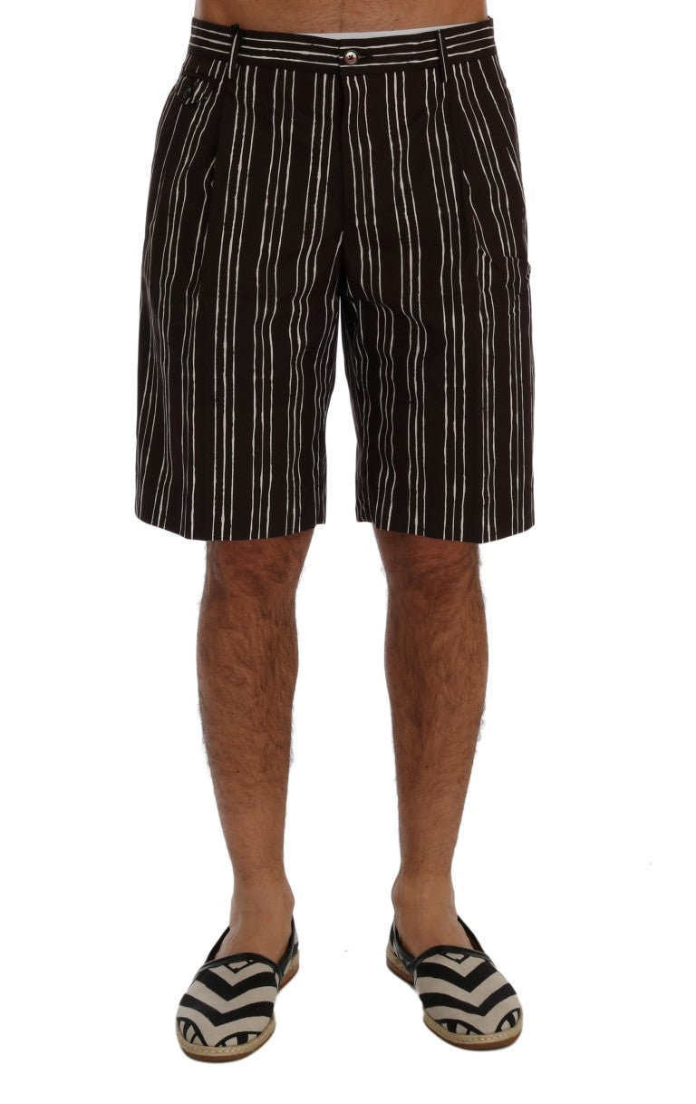 Bordeaux Striped Cotton Knee High Shorts - ventzia
