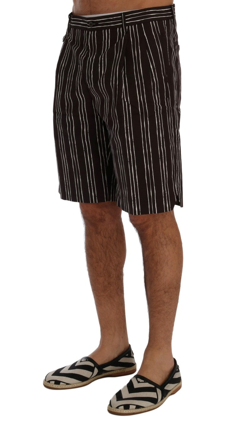 Bordeaux Striped Cotton Knee High Shorts - ventzia