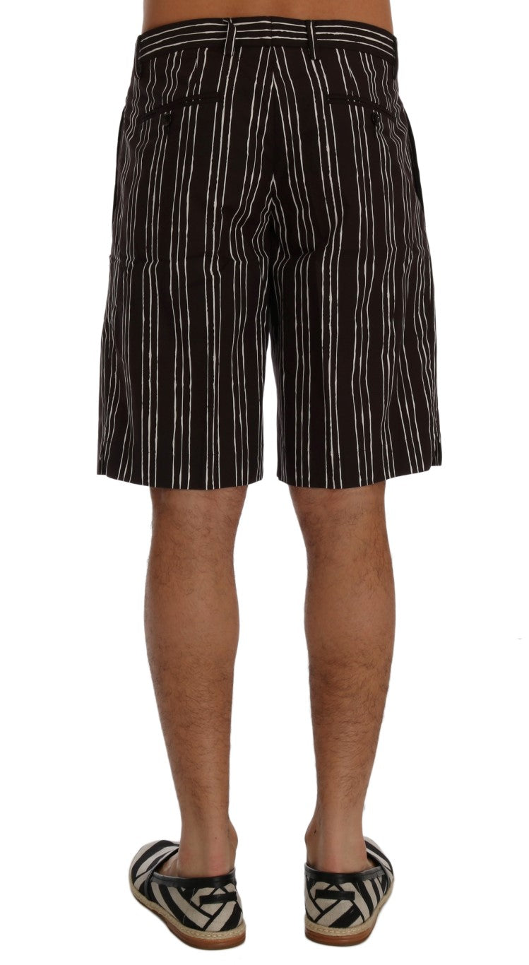 Bordeaux Striped Cotton Knee High Shorts - ventzia