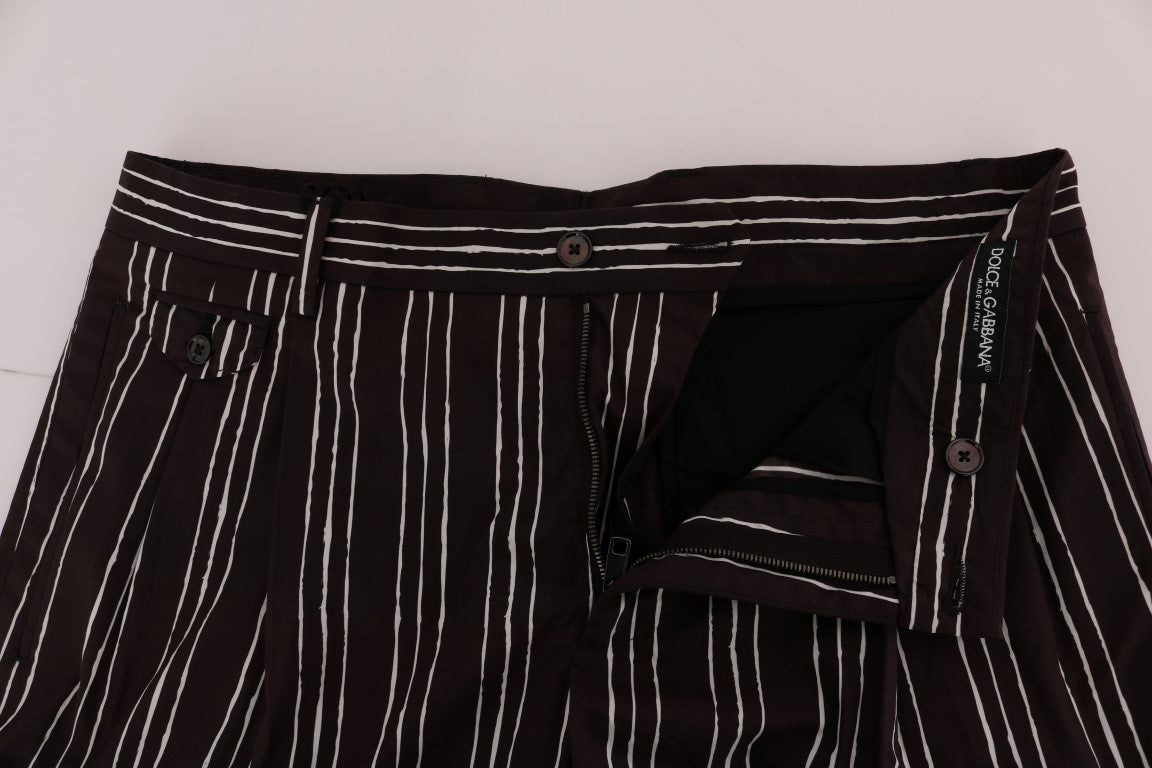 Bordeaux Striped Cotton Knee High Shorts - ventzia
