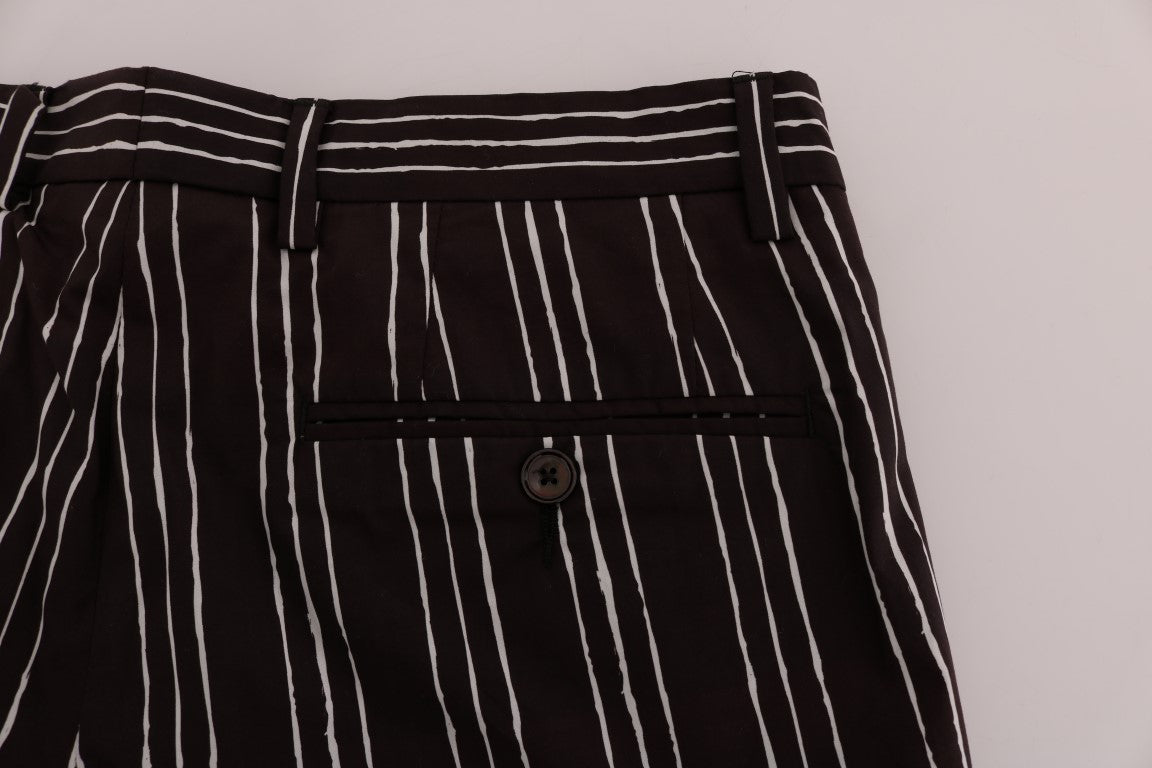 Bordeaux Striped Cotton Knee High Shorts - ventzia