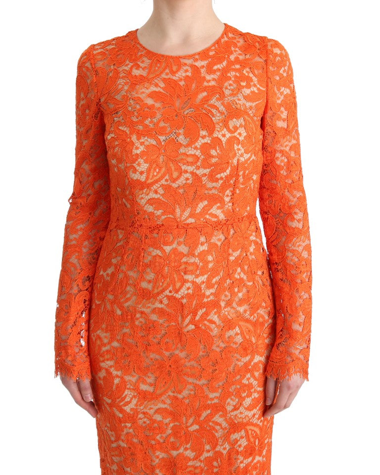 Elegant Long-Sleeve Full-Length Orange Sheath Dress - ventzia