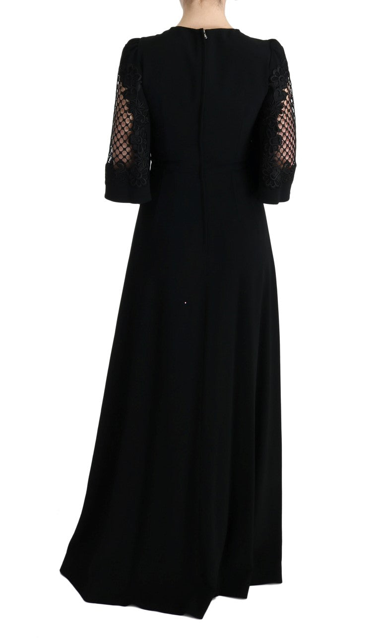 Elegant Black Floral Maxi Dress - ventzia