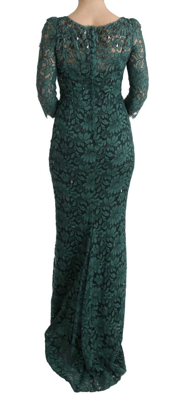 Elegant Green Crystal Embellished Sheath Dress - ventzia