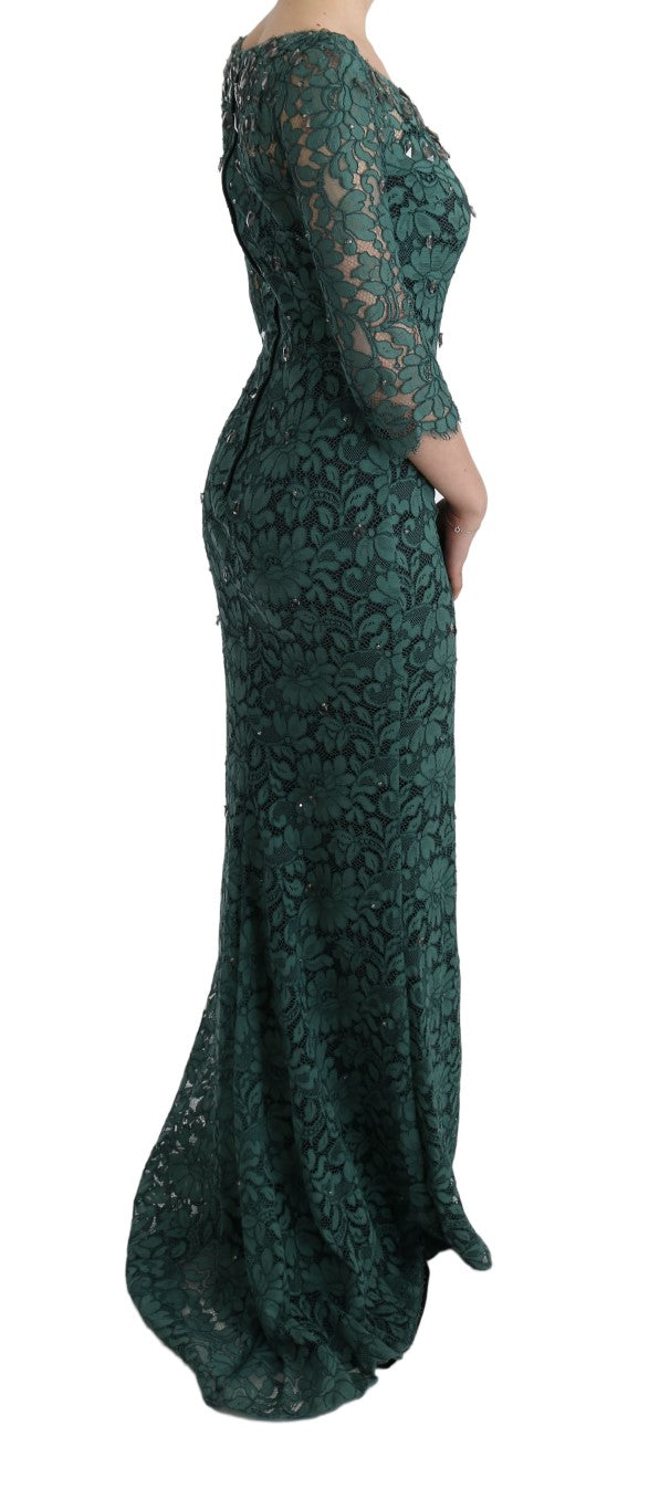 Elegant Green Crystal Embellished Sheath Dress - ventzia