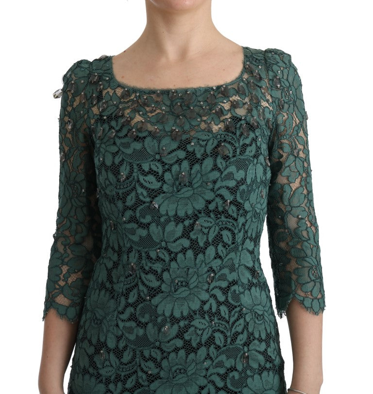 Elegant Green Crystal Embellished Sheath Dress - ventzia