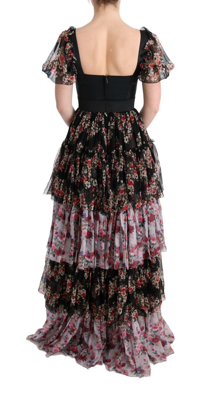 Elegant Floral Shift Dress in Multicolor Silk Blend - ventzia