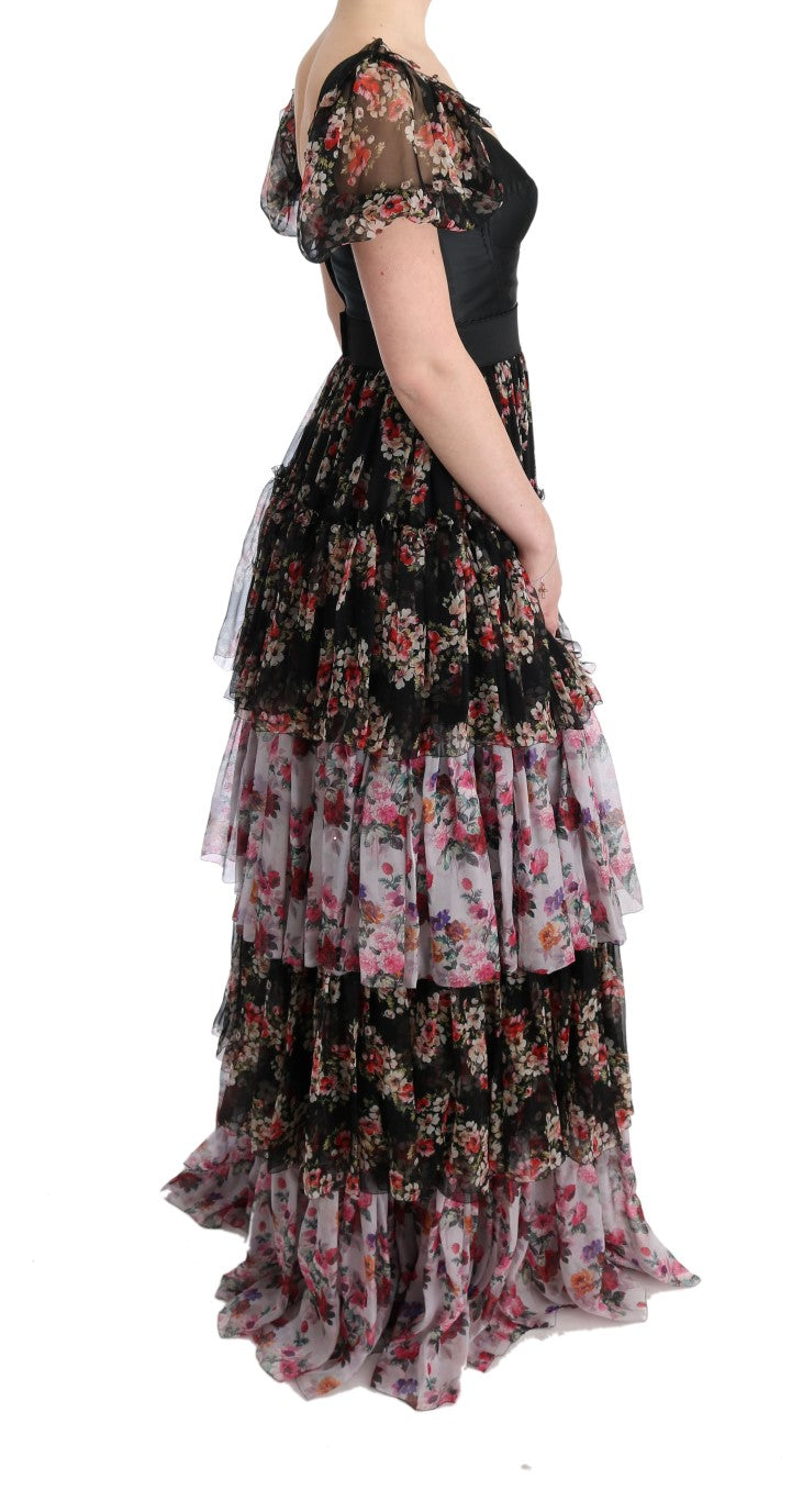 Elegant Floral Shift Dress in Multicolor Silk Blend - ventzia