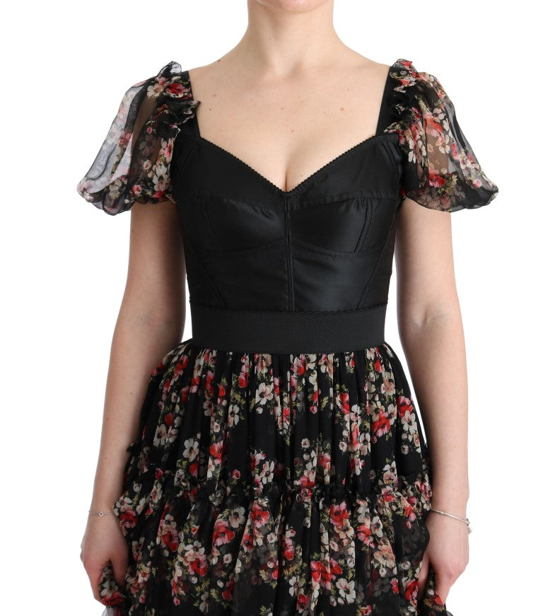 Elegant Floral Shift Dress in Multicolor Silk Blend - ventzia