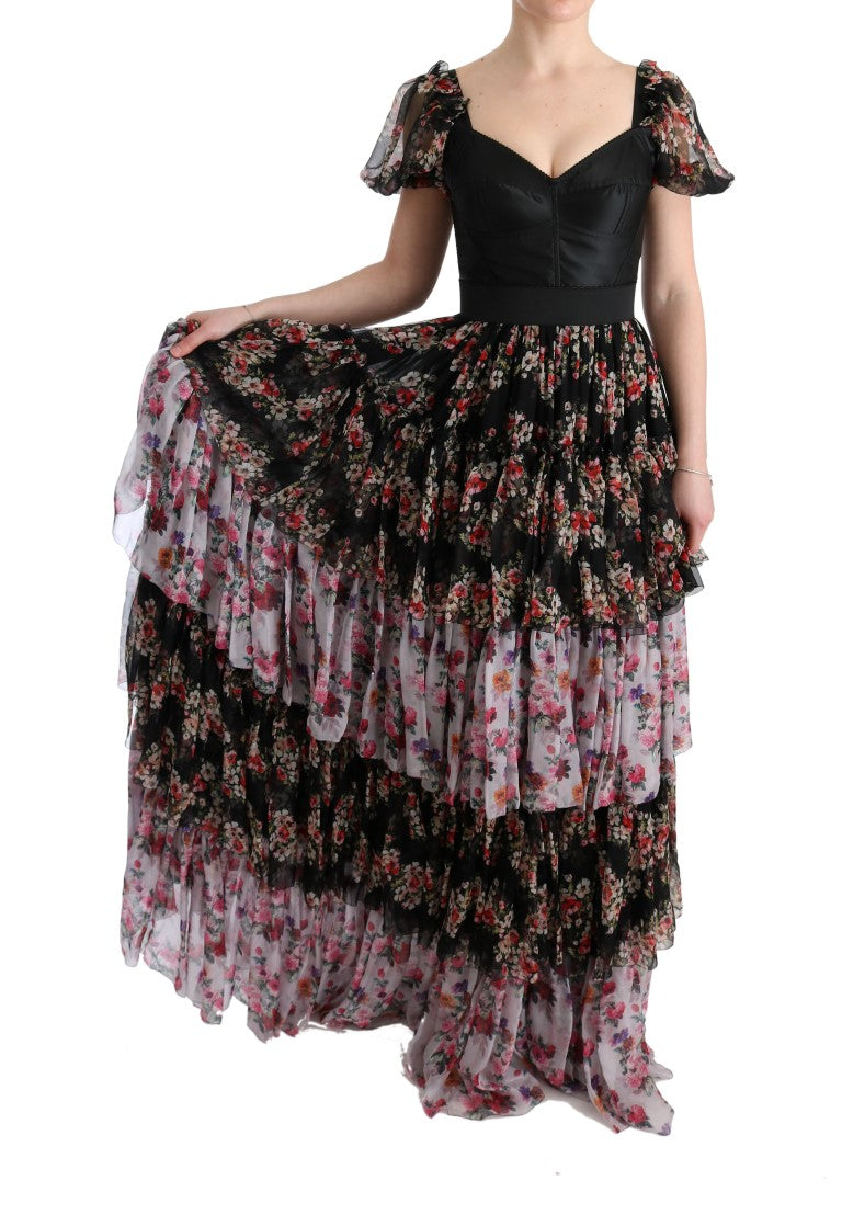 Elegant Floral Shift Dress in Multicolor Silk Blend - ventzia