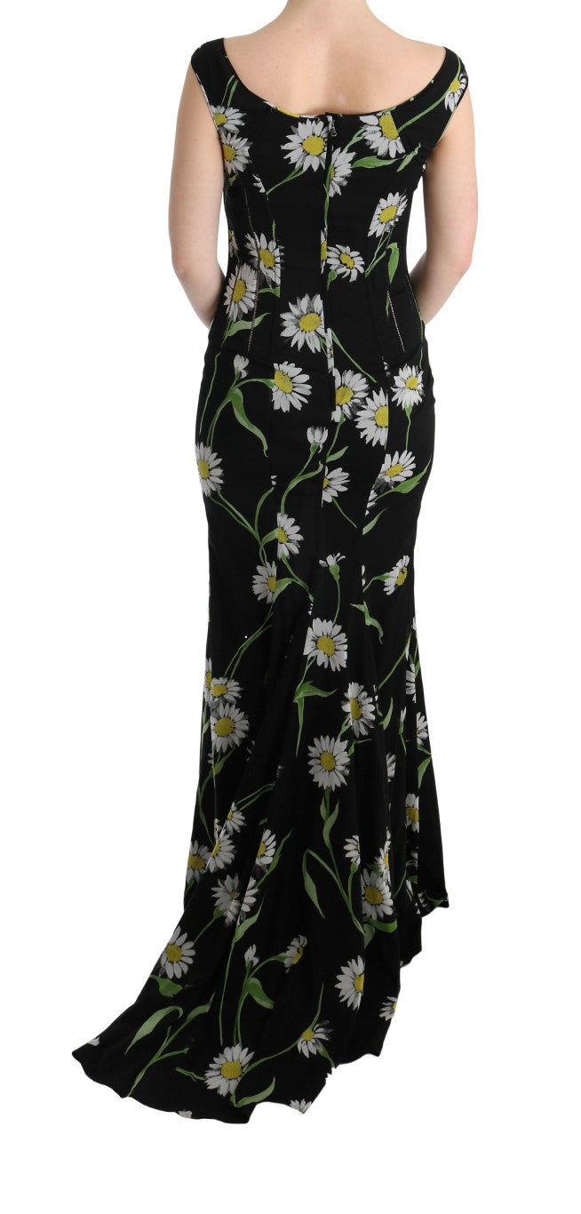 Sunflower Print Full Length Sheath Dress - ventzia