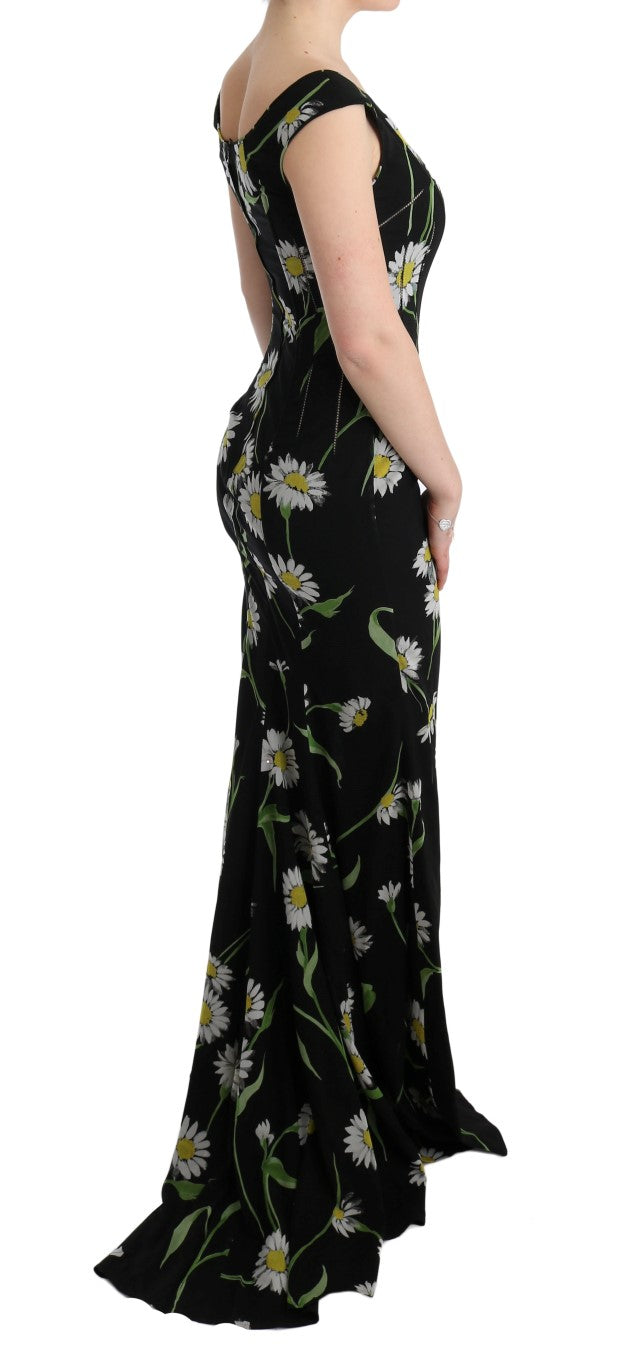 Sunflower Print Full Length Sheath Dress - ventzia