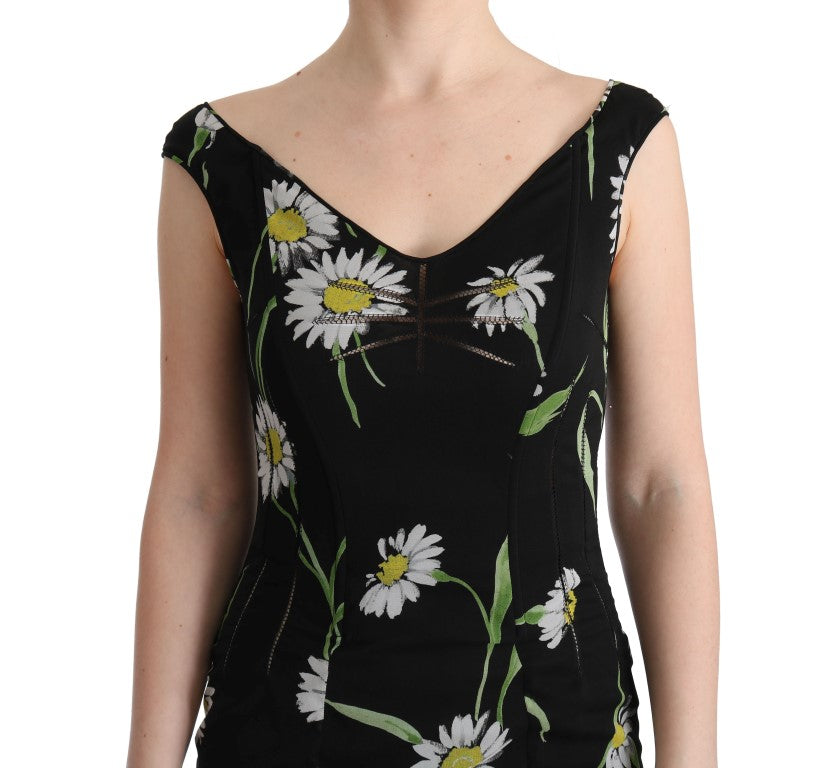 Sunflower Print Full Length Sheath Dress - ventzia