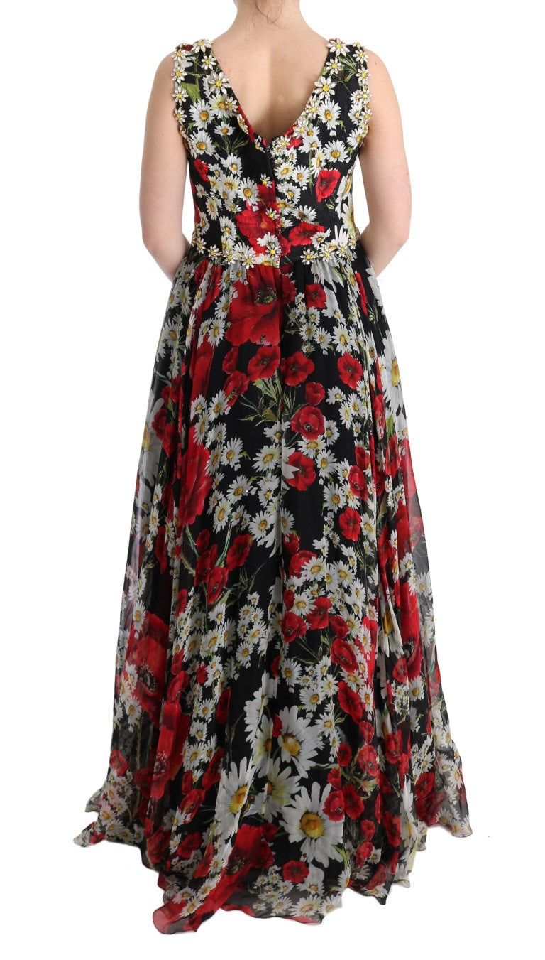 Floral Maxi Gown with Sunflower Print and Crystals - ventzia