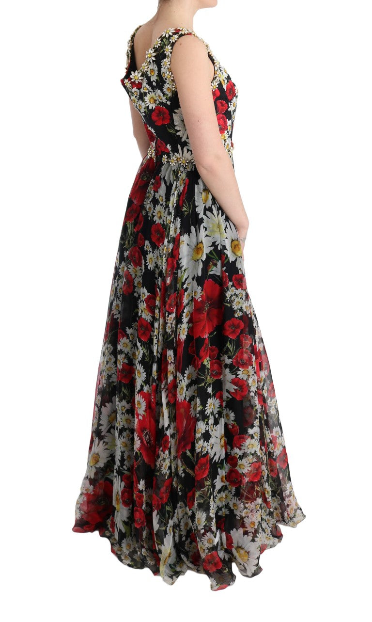 Floral Maxi Gown with Sunflower Print and Crystals - ventzia