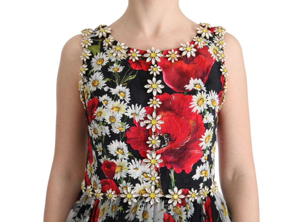 Floral Maxi Gown with Sunflower Print and Crystals - ventzia