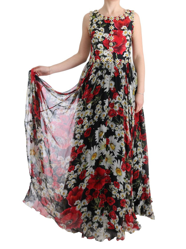 Floral Maxi Gown with Sunflower Print and Crystals - ventzia