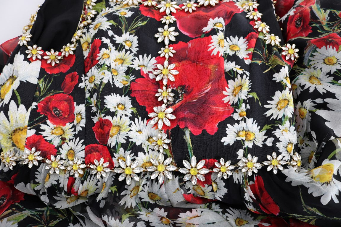 Floral Maxi Gown with Sunflower Print and Crystals - ventzia