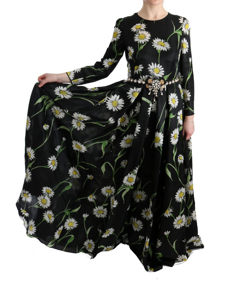 Elegant Sunflower Maxi Gown with Crystals - ventzia