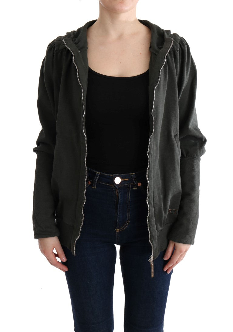 Chic Gray Full-Zip Cotton Sweater - ventzia