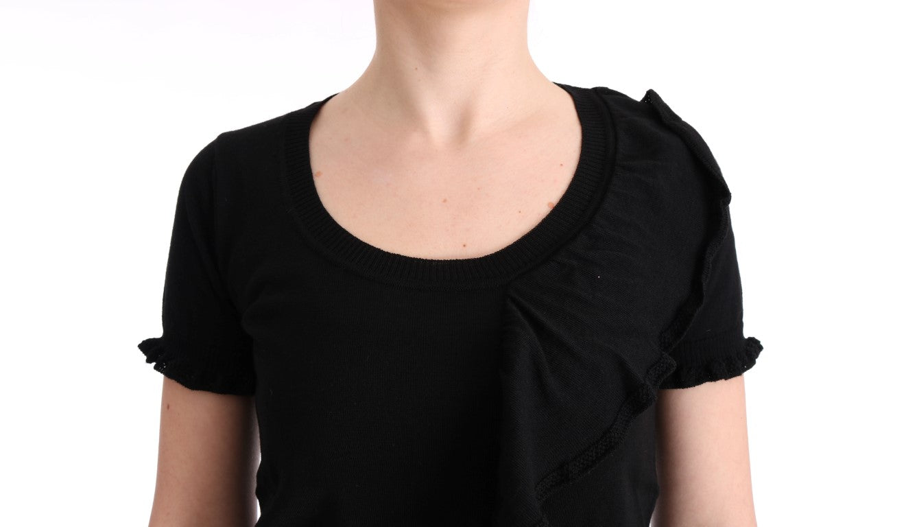 Elegant Black Lana Wool Top - ventzia