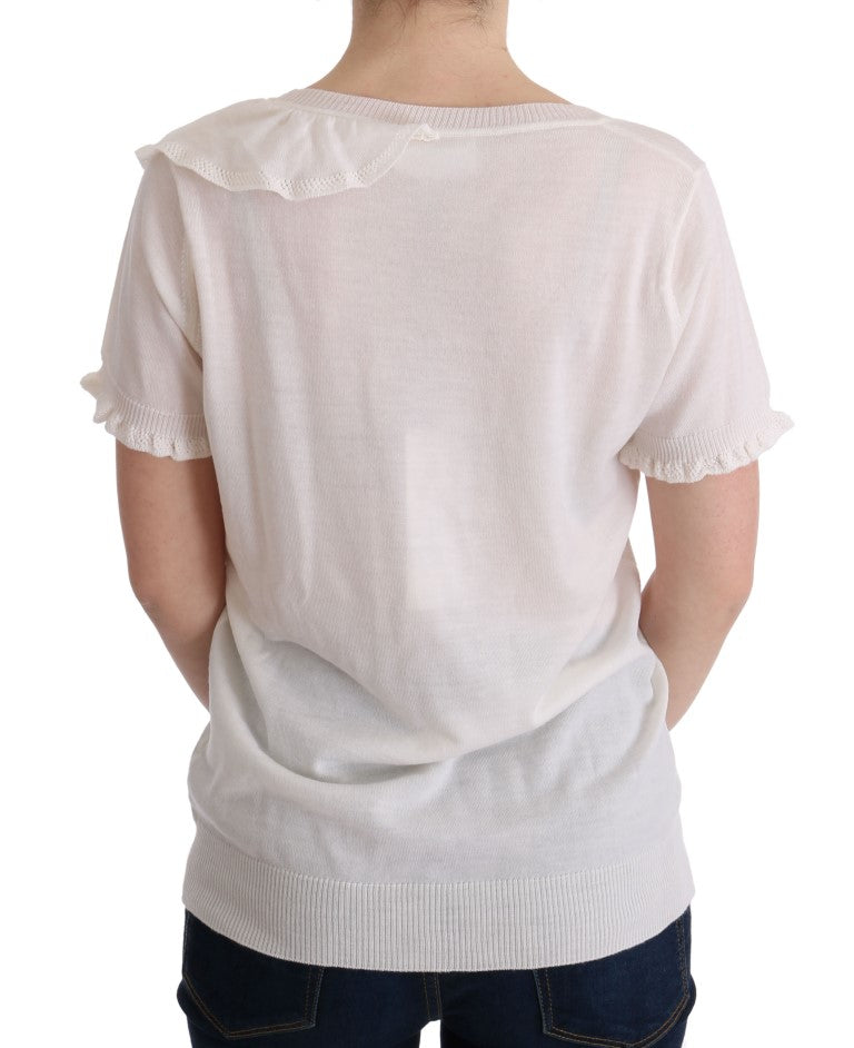 Elegant White Lana Wool Top - ventzia