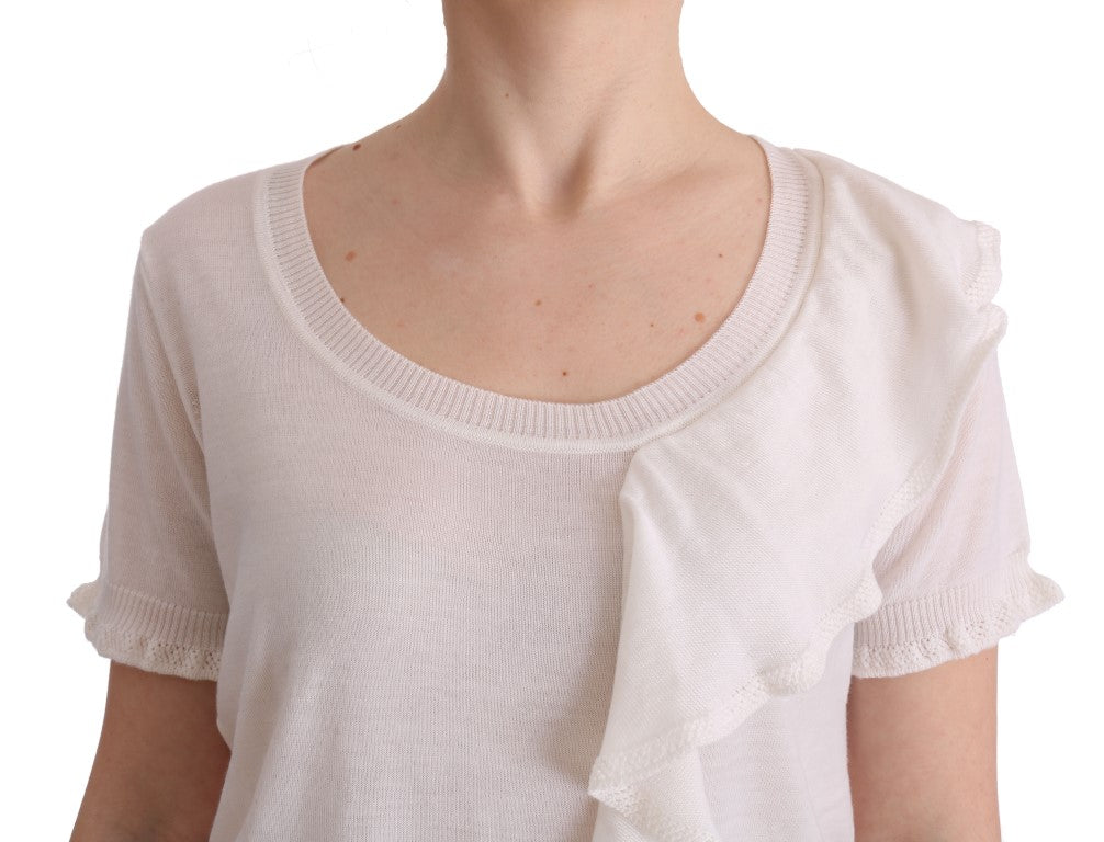 Elegant White Lana Wool Top - ventzia