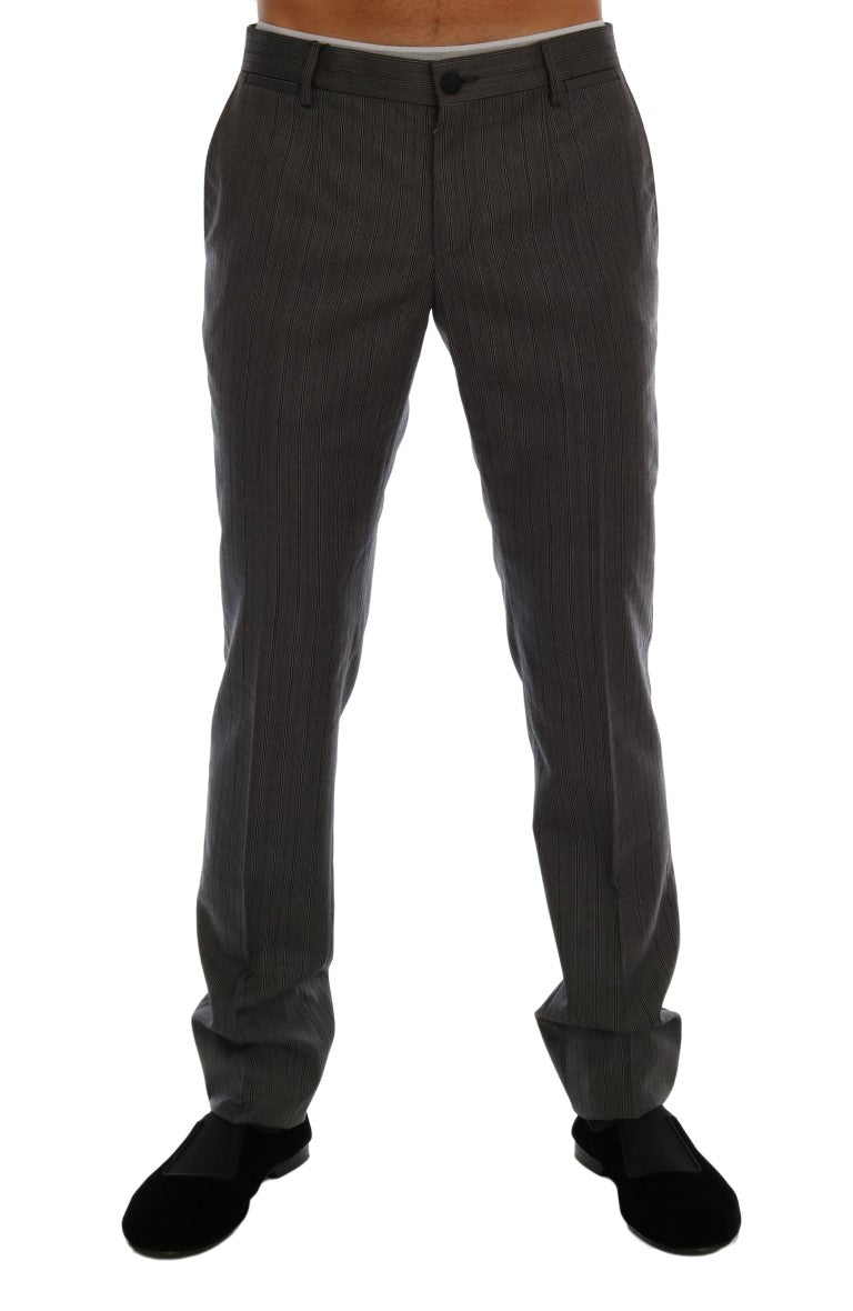 Elegant Gray Striped Wool Formal Trousers - ventzia