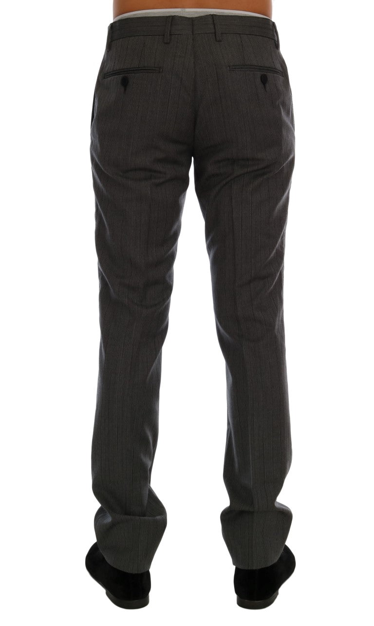 Elegant Gray Striped Wool Formal Trousers - ventzia
