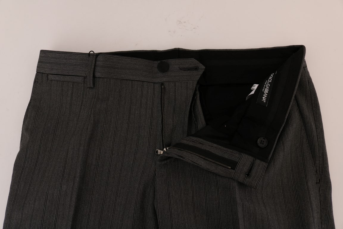Elegant Gray Striped Wool Formal Trousers - ventzia