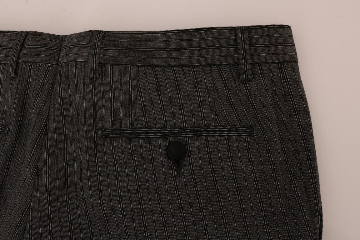 Elegant Gray Striped Wool Formal Trousers - ventzia