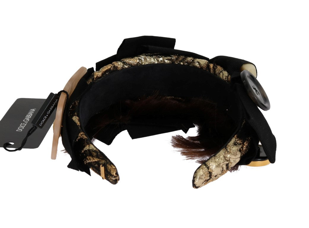 Crystal-Embellished Gold Brown Diadem Headband - ventzia