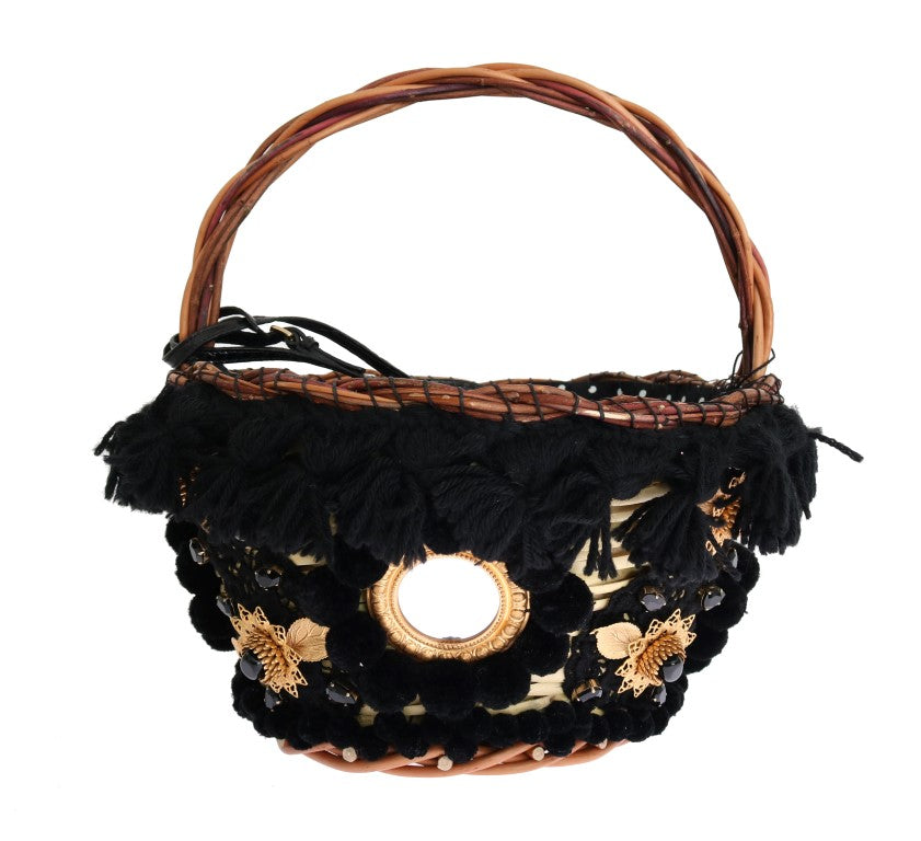 Chic Beige & Black Straw Snakeskin Bucket Bag - ventzia