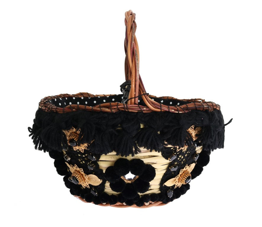 Chic Beige & Black Straw Snakeskin Bucket Bag - ventzia